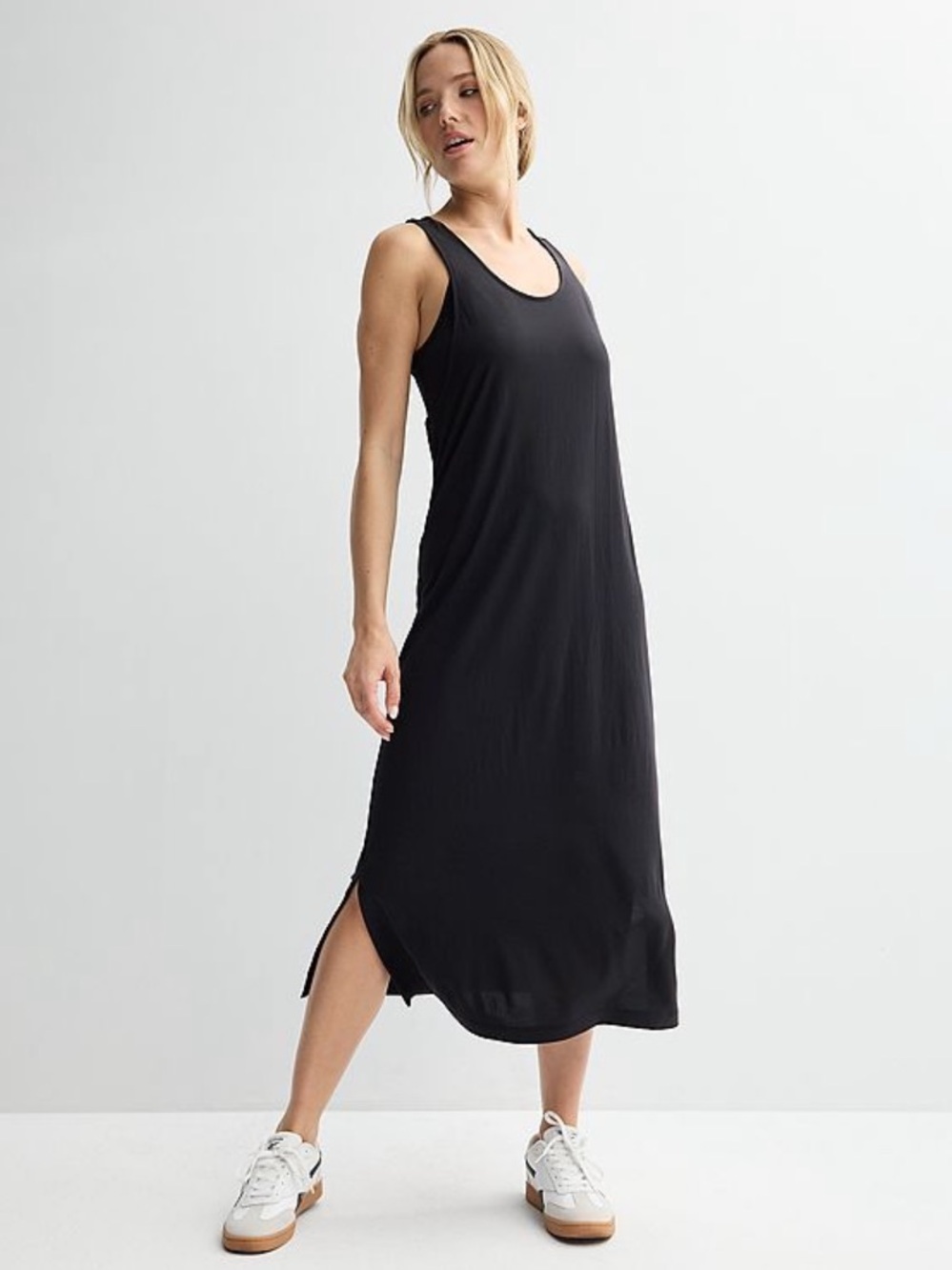 Women's FLX Sanded Modal Layered Sleeveless Midi Tank Athleisure Travel Dress